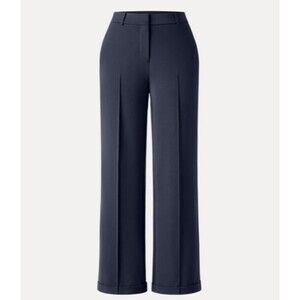 OGL Ponte-De-Roma Stretch High Rise Straight Leg Pintuck Trousers Navy Petite L